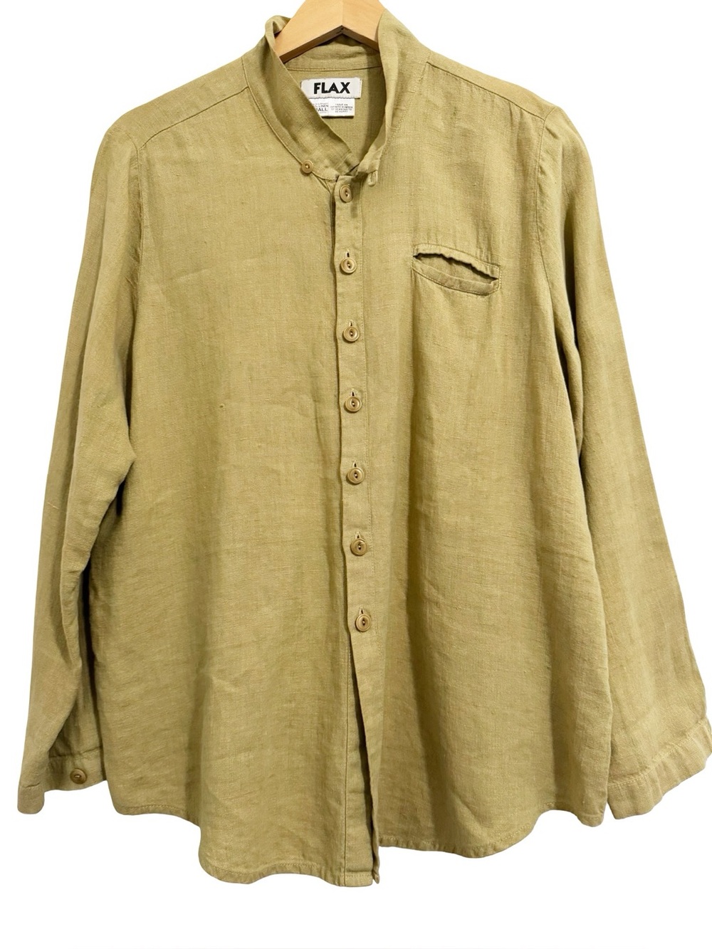 Flax Linen Mandarin Collar Button Front Top Small